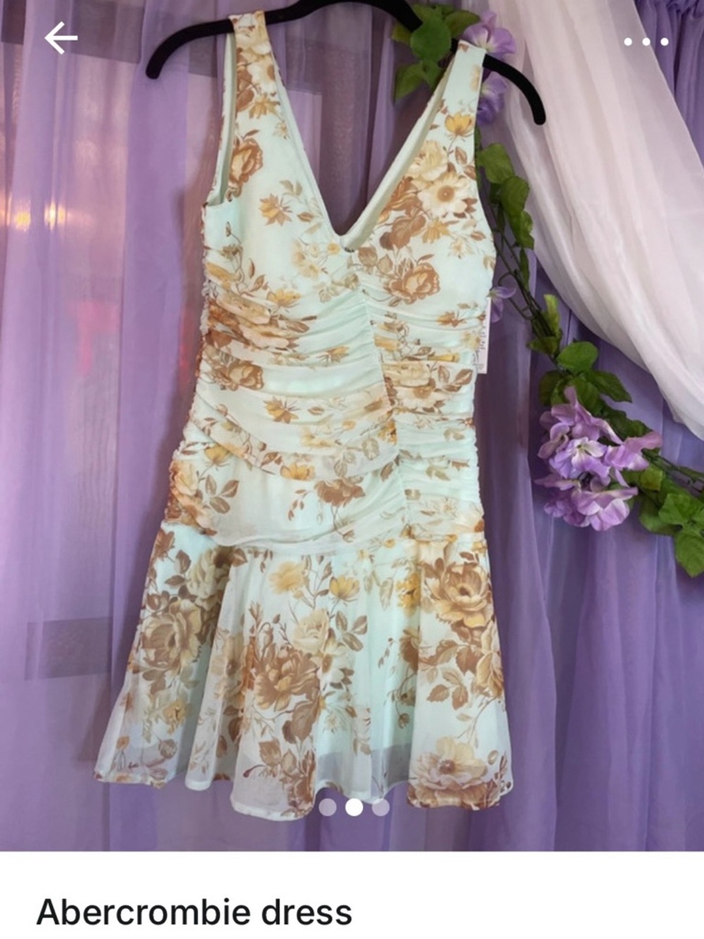 Abercrombie Floral V-Neck Sleeveless Mini Dress in Cream and Brown - Picture 2 of 3